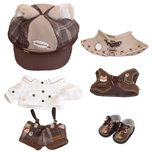 niannyyhouse 10cm 15cm 20cm Puppe Kleidung Braun Hut Hemd Gurt Hosen Schal Weste Leder Schuhe Vintage Detektiv Anzug Weiches Plüsch Spielzeug Dress Up (20cm), Mehrfarbig