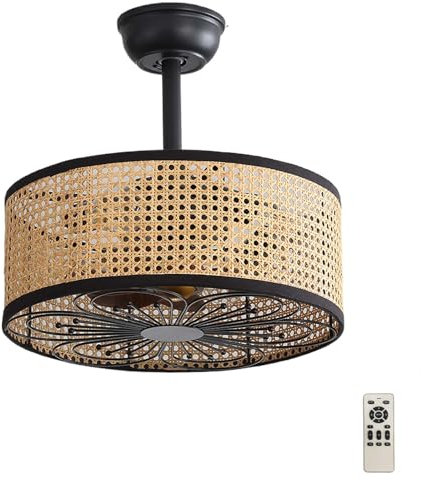 Smart Ceiling Fans with Lights Retro, Reversible Cage Silent E27 Ceiling Light Fan Remote Control Timer 6 Speed Industrial Light with Fan DC 7 Blades 50cm For Bedroom, Lounge