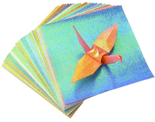 URROMA Glitzer-Origami-Papier, gl鋘zendes, quadratisches Faltpapier, Origami-Papier, buntes Hand-Origami-Papier f黵 Bastelarbeiten, Kunstzubeh鰎, 15 cm, 100 St點k
