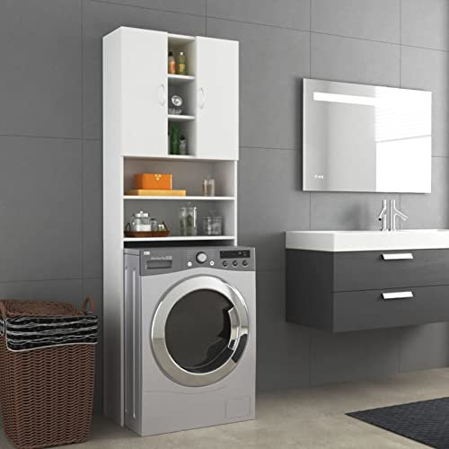 BaraSh Waschmaschinenschrank Weiß 64x25,5x190 cm Waschmaschinenschrank üBerbauschrank Waschmaschinenregal Schrank üBer Waschmaschine