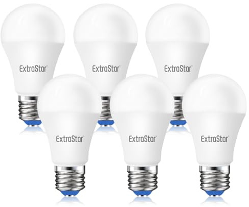 EXTRASTAR 6pc bombillas LED A60, 12 vatios (Eq. 96W), casquillo E27, Luz Cálida 3000K, 1160Lm, No regulable