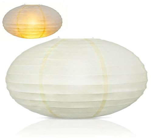 Gadpiparty Ovaler Runder Papierlaternen-Lampenschirm Reispapier-Hängelampenschirm 40 Cm Chinesischer Japanischer Stil Hängende Kronleuchter-Lichtabdeckung Deckenlichtschutz Beige