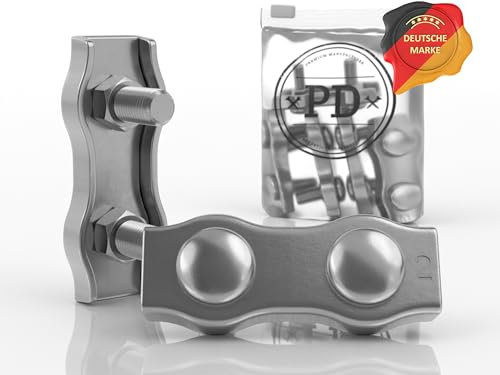PD® Duplex Drahtseilklemme 6mm Edelstahl A4 | Rostfreie Seilklemmen 6mm | Hochwertige Stahlseil Klemme für 6mm Seil | Drahtseil Klemmen Litzenverbinder | Wire Clamp Duplex Klemme | 5 Stück
