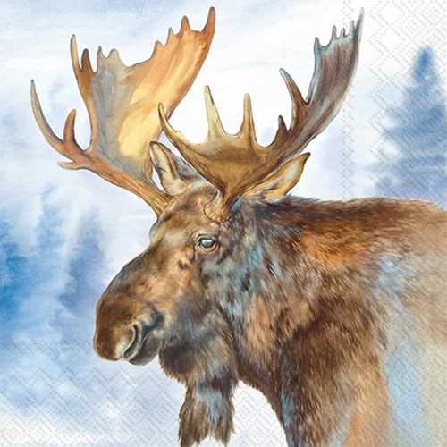 20 Servietten Tiere Großer Elch im Winter als Tischdeko. Papierservietten mit Motiv. Auch für Decoupage und Serviettentechnik 33x33cm