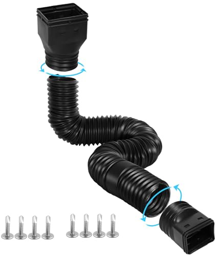Gutterlix 1 Pack Flexible Gutter Downspout Extensions Extendable from 21 to 67, Downspout Extender Comes with Adapters, Thickened Down spout Drain Extension for Rainwater Drainage(Black)