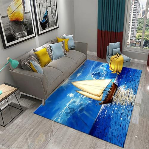 Teppich Quadrat Indoor Ölgemälde Segelboot Sonnenuntergang Meereslandschaft Landschaft 3D rutschfeste Teppiche Moderne Wohnkultur Für Wohnzimmer Schlafzimmer Kinderzimmer Wohnzimmer 100 X 200-8G9X7X1