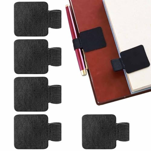 Fc'Noqgn 5er Pack Selbstklebende Stiftschlaufe schwarzer Stifthalter für Tagebuch, Stifthalter Etui und mehr Selbstklebende PU Leder Stiftschlaufe mit Elastikband Stylus Klappe Zubehör