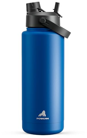 POWCAN Insulated Water Bottle with 2-in-1 Straw and Spout Lid, Keep Cold 24H, Leak-Proof, Fits in Car Cup Holder, Stainless Steel Water Bottle for Sports, School, 1183 ml, Pacific Ocean