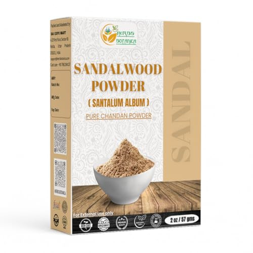 Herbs Botanica Chandan (Sandalwood) Powder 57gm / 2 oz For Skin, Face Pack, Face Mask, Worship Tilak, Auspicious Occasions 100% Natural