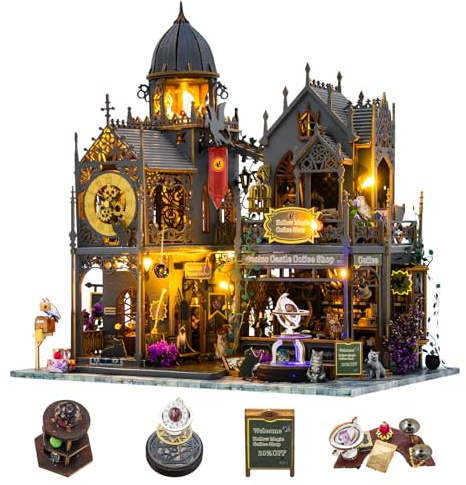 HIGSPE Miniatura Casa Fai Da Te Kit, 3D Puzzle con Mobili e Luce LED in Legno, Kit Magic Castle Minuscola per Adulti da Costruire, per Maschio e Femmina Regalo per Compleanni Natale