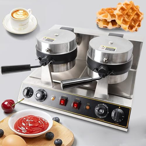 Rotating Commercial Waffle Maker Non-Stick Electric Breakfast Baker Heavy Duty Restaurant Mini Pancake Maker