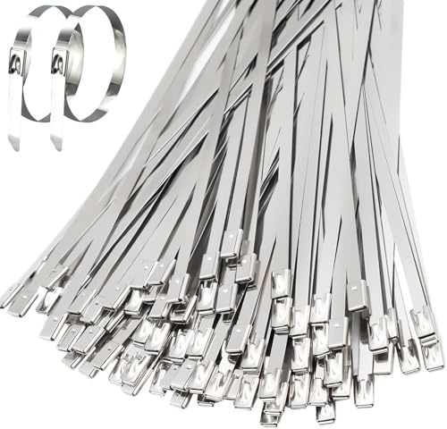 DILUSILK 50pcs Metal Cable Ties for Outdoor Fence and Binding Requirements | Zip Ties Stainless Steel, Silver Metal Tie Wraps, Heavy Duty Metal Zip Ties