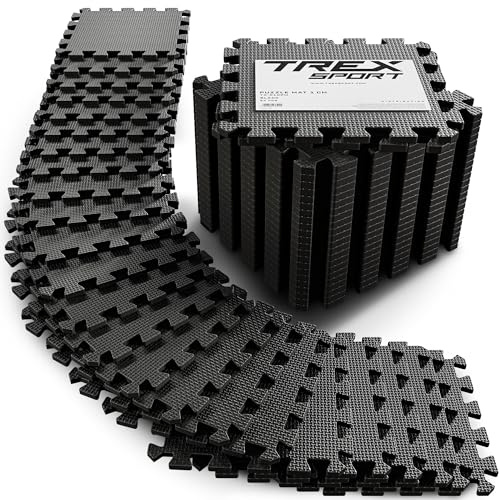 TREX SPORT Bodenschutzmatte Steckmatten 24/48 Stück 1 cm Schaumstoffmatten | Rutschfest, 1,97/3,84 m², Puzzlematte Bodenmatte, leise, robust