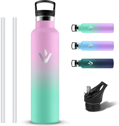 Grsta Borraccia Termica, Borraccia 1 litro a Prova di Perdite, Borraccie Acciaio Inox, Riutilizzabile Borracce Termiche con Cannuccia, Bottiglia Termica Senza BPA per Bici, Trekking, Bicicletta