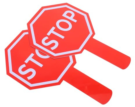 DINHEAROM Paletta Segnaletica Doppia Faccia in Plastica con Manico Leggera 2 Pezzi per attività Indoor e Outdoor Educative per Bambini Sicurezza Stradale