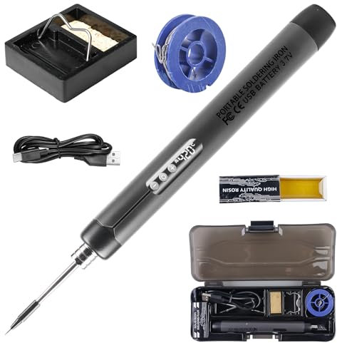 Saldatore Set Ricaricabile USB Saldatore con LCD, 5 Temperatura Regolabile 260 ℃-420 ℃, 3 Punte di Saldatura, Filo di Saldatura, Pasta Saldatore Professionale Sicuro Completo Saldatore n (Grigio)