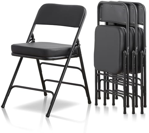 KAIHAOWIN Folding Chairs with Ultra Thick Padded Seat Foldable Chair Indoor Comfortable Metal Chairs with Soft Cushion Black-4 Pack