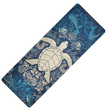 Yogamatte mit Schildkröten-Silhouette, dick, 1 mm, rutschfest, mit Yoga-Tasche, 180 x 66 cm