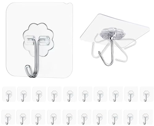 Maykafay Crochet Adhésif, 20 Pièces Crochet Adhesif Mural, 10 kg (max) Crochets Adhesifs Muraux pour Salle de Bains et Cuisine, Plafond, Accrocher, Mural, Porte, Peignoirs, Porte Serviette