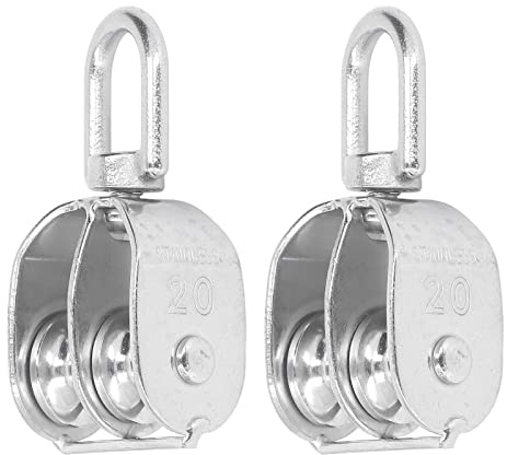 A1DFDFGOQSFG 2pcs Double Pulley Block U Type M20 75kg Support Bearing Stainless Steel Roller for Lifting Rope Handling Domestic Projects