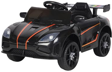 Baroni Toys Voiture électrique pour enfants 6 V avec télécommande, musique, lumières LED et siège en simili cuir - Voiture électrique 3 à 5 km/h pour enfants de 1 à 4 ans, style sportif noir