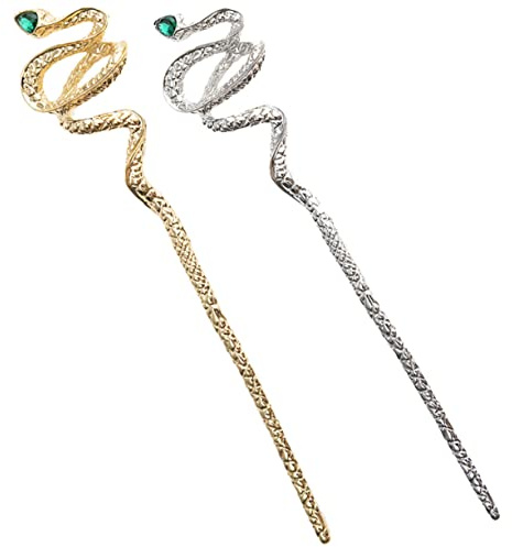 CLISPEED 2pcs Snake Gemstone Alloy Hair Chopsticks Hairpins for Women Hair Styling Accessories Traditional Chinese Sticks for Long Buns Cosplay