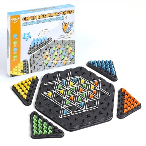 AIUAZA triangulärt spelkedja, strategispel för barn 6-12, vuxenfestspel, familjespelskväll, triangeltoppspel, geometriskt schackspel, 2 till 4 spelare