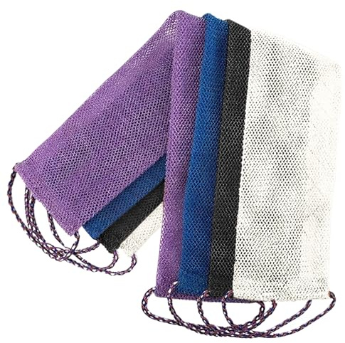 Aezzybe 4PCS Esponja Red Africana (Blanco, Lila, Azul, Negro) 14x74 cm African Net Sponge con cordón colgar, Esponja Exfoliante de Red Fina para Espuma Abundante para Espalda y Cuerpo