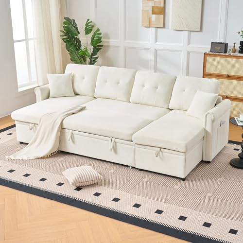 Bladez Divano angolare a forma di U con funzione di sonno e cassapanca per letto | Grande divano letto a 4 posti con vano portaoggetti | rivestimento in tessuto di velluto | larghezza 266 cm | seduta
