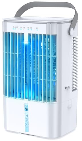 RenFox Mobiler Klimaanlage 4 in 1 Energiesparender Mini Luftkühler | großem wassertank (1200 ml) 3 Stufen Verdunstungskühlung, 7 Farb LED, Timer und geräuscharm für Home Office und Schlafzimmer