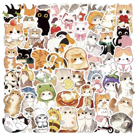Bubaxuce 100 Stück Süße Katzen Aufkleber, Lustige Katzen Aufkleber für Erwachsene Teenager, Kawaii Kätzchen Aufkleber für Wasserflaschen Laptop Gitarre Koffer, DIY