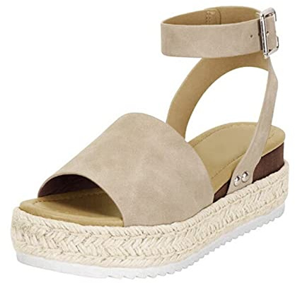 Sandaler damer sommar bekväma, damskor kilsandaler casual mode plattformar tår damsandaler skor, kaki, 41 EU
