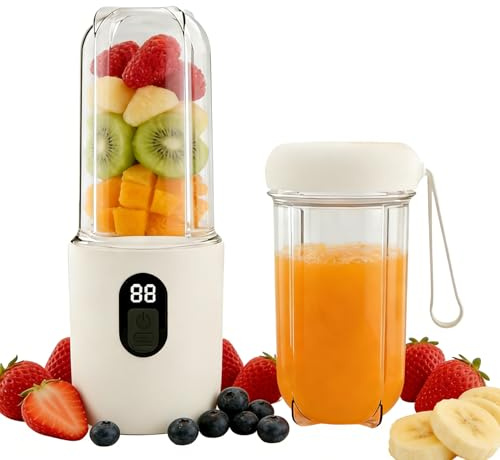 Frullatore portatile per smoothie Maker to Go, 500 ml, spremiagrumi elettrico portatile con display digitale, testa di taglio SUS da 16 fogli e USB, mini mixer per palestra, ufficio, campeggio (bianco