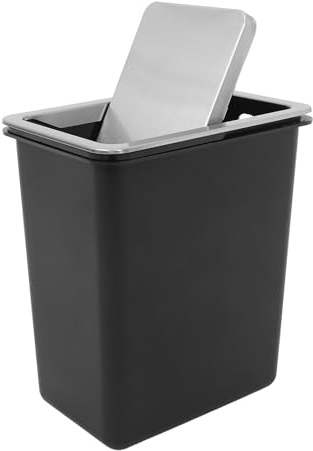 OSOLADY Pattumiera da Incasso per Cucina con Coperchio a Battente, Secchio in Acciaio Inox 430 Resistente a Macchie e Odori, Cestino da Banco Compatto per Bagno e Mobiletto, Chiusura