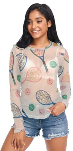 Nättoppar, nät långärmad mesh topp S, Färgglad tennisracket och bollsport, L