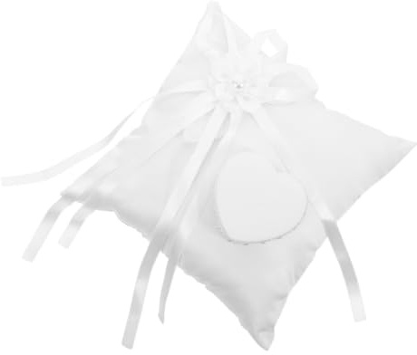 HINTRMENT Vit Fyrkantig Ringkudde med Blomdetalj Elegant Bröllopsringhållare med Hjärtdesign och Säker Ringkudde för Vigselceremoni Beachbröllop Förlovning och Jubileum