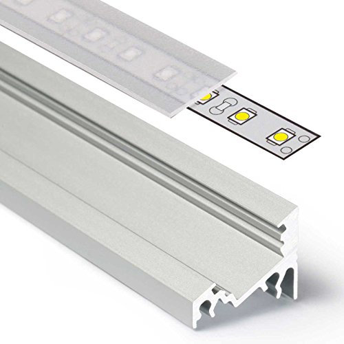 Alupona Aluprofil CORNER (CO) 2 Meter Aluminium Profil eloxiert für LED Streifen - Set inkl Abdeckung satiniert halbtransparent mit Montage-Klammern und Endkappen (2 Meter satiniert slide)