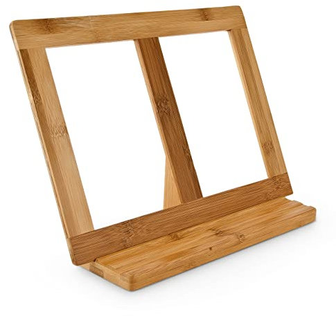 Relaxdays Buchstütze Bambus H x B x T: ca. 23,5 x 32 x 12 cm Buchständer für Koch- und Backbücher Buchhalter als Leseständer und Notenständer Kochbuchhalter für dicke Bücher Rezepthalter Holz, natur
