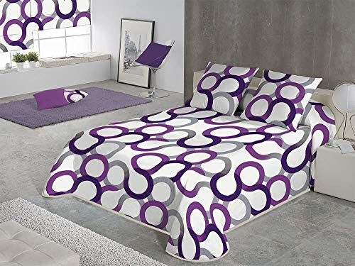 SABANALIA - Colcha Estampada Aros, Cubre Cama 50% algodón - 50% poliéster, Colcha para Primavera y Verano, (Disponible en Varios tamaños y colres) - Cama 120 - (220 x 280), Lila