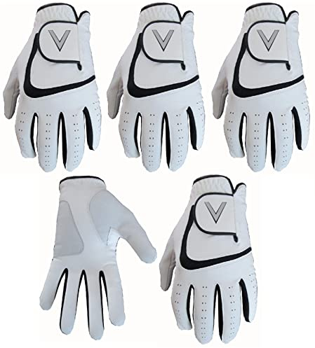 5 White Men's All Weather Golf Gloves Cabretta Leather Thumb & Palm Patch (Medium L/H)