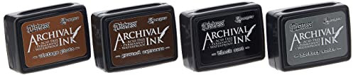 Ranger RGRAITK.64848 AITK64848 Distress Archival Mini Ink Kit 3 – Hickory Smoke/Vintage Photo/gemahlener Espresso/schwarzer Ruß, Kunststoff, verschieden, 4 Pads