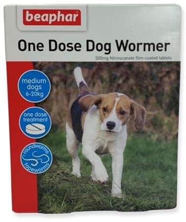 Beaphar One Dose Wormer Small Medium and Large Dogs Dog Worming Tablets (Medium Dogs 6-20 kg)