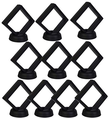 Bleiou 10 Stück 3D schwebender Display-Rahmenständer, Halter für Münzen, Chips, Schmuck, Anstecknadeln, Präsentationsständer, Box (schwarz, 7 x 7 x 1,9 cm)