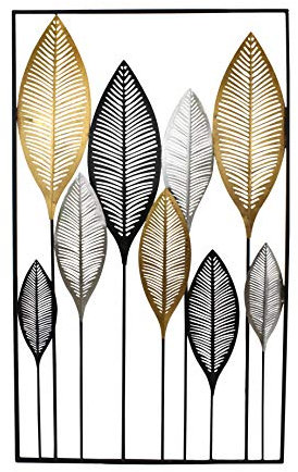 DARO DEKO Metall Wand-Bild Blätter im Rahmen 60 x 100cm