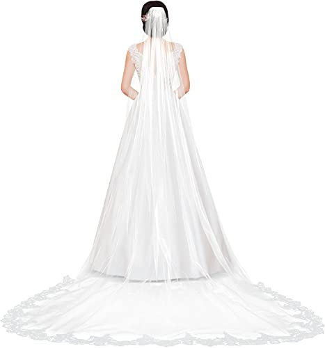 Amosfun brautschleier lang elfenbein weißer schleier einschichtig bodenlang 3 m elegantes hochzeitszubehör für frauendame