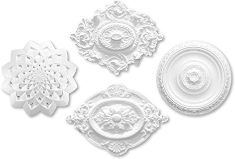 MARBET DESIGN Stuckrosette aus EPS Styropor - Deckenrosette weiß, Zierelement, Stuck (R-04, 57x40cm) Wanddeko Wohnzimmer Decke Polystyrol Oval