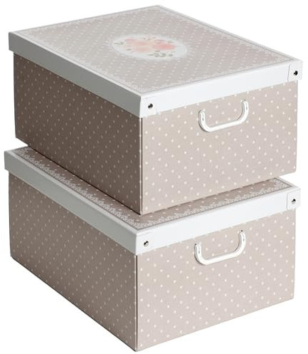 2er-Set Aufbewahrungsbox mit Deckel für Kleidung und Wäsche, Punkte Gross Karton Kleiderschrankboxen, saisonaler Wechsel, Geschenkboxen 50x39x24 cm, BIG