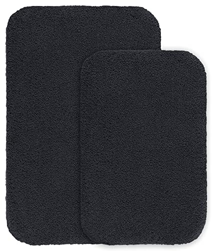 VANZAVANZU Badematte rutschfest 2er Pack Badteppich Verdickt Badezimmerteppich Weich Badeteppich Flauschige Mikrofaser Badvorleger, Supersaugfähig, Maschinenwaschbar - 40 x 60cm & 50 x 80cm (Schwarz)