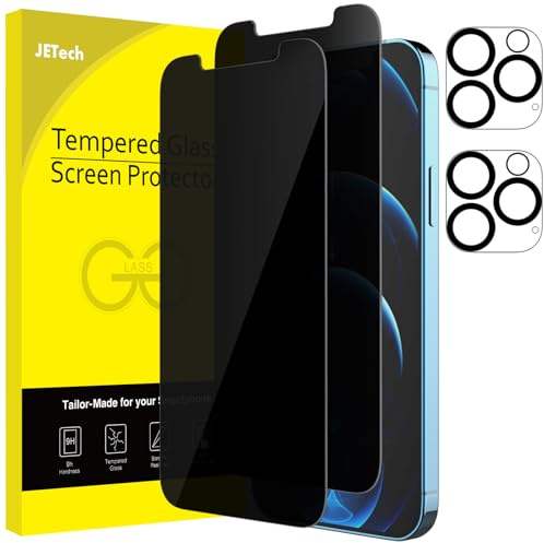 JETech Privacy Screen Protector for iPhone 12 Pro Max 6.7-Inch with Camera Lens Protector, Anti Spy Tempered Glass Film, 2-Pack Each