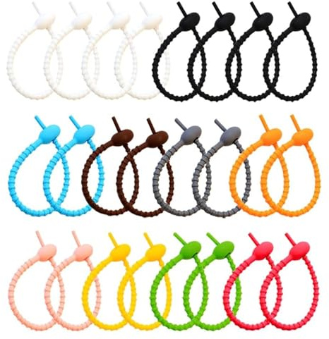 Belvanr Rouladen Silikonbänder 24 Stück Bunte Silikon Krawatten Tasche Colorful-Silikon Krawatten Kabelbinder Bunte Tasche Clip Beutelverschluss Kabelbinder Rouladenbinder